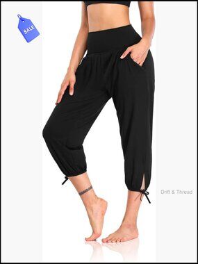 Yoga Pants Capri Loose Workout Joggers with Pockets High Rise